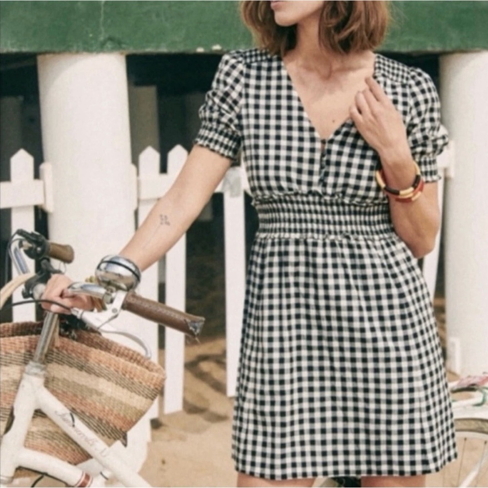 Sezane Classic Black and White Gingham Dress Sz 4